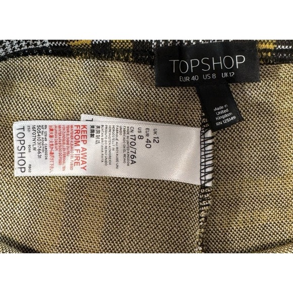 TopShop Dress Pants Womens 8 Plaid Black & Yellow Retro 1970's Vibe Bootcut - Picture 4 of 5